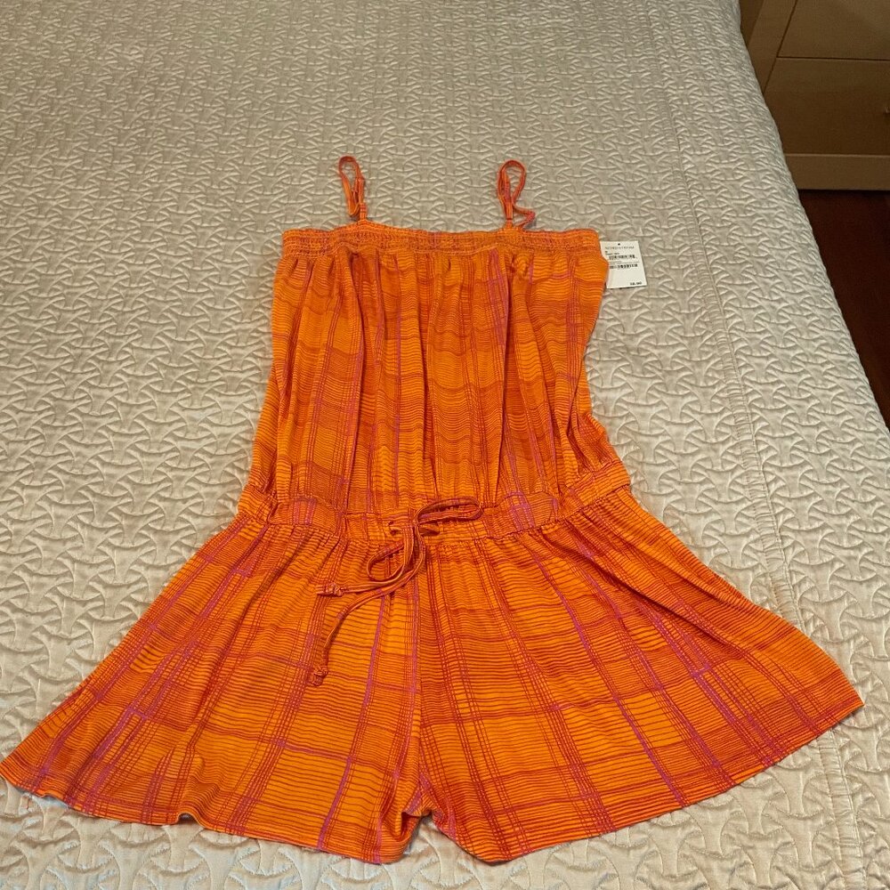 NWT Nordstrom Make+Model Orange and Lavender Plaid Romper (Size M)
